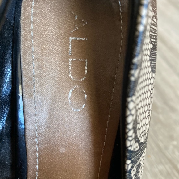 ALDO Beige Black Faux Lace Print Pumps - Picture 3 of 9